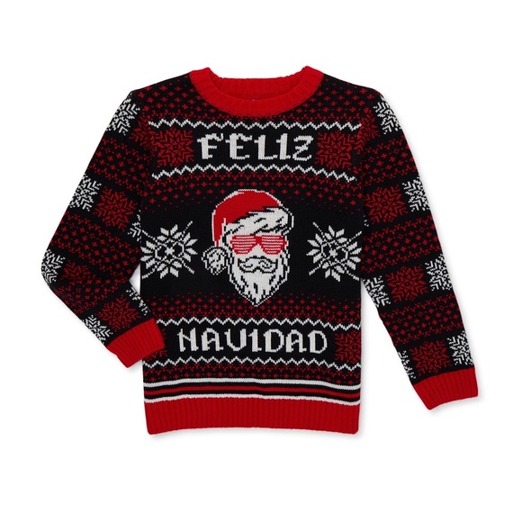 Holiday Time Boy’s Feliz Navidad Ugly Santa Christmas Sweater NWT - Picture 1 of 3